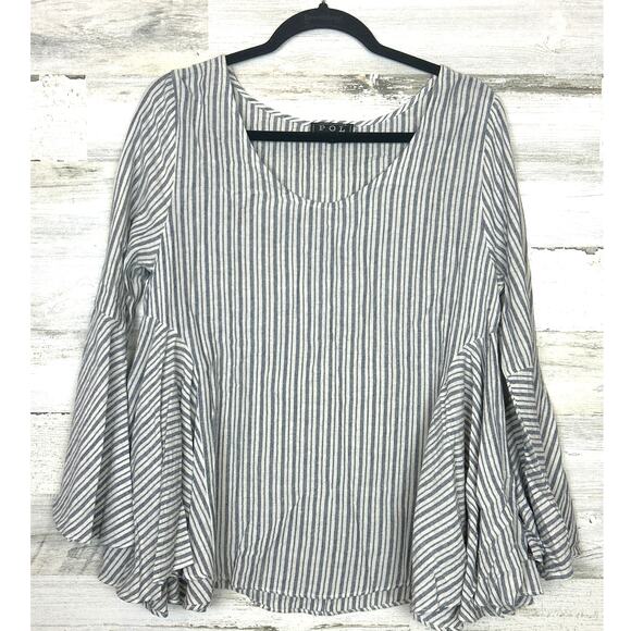 POL Women’s S Oversized Blue White Striped Long Bell Sleeve Blouse Top NEW - Picture 1 of 5